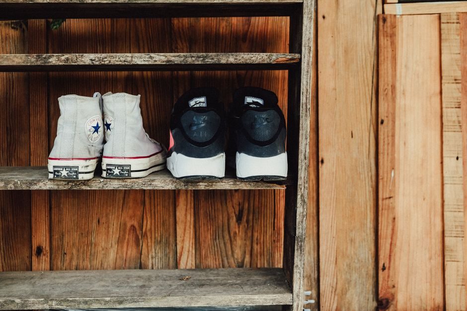 A Three-Tier Slatted Shoe Rack